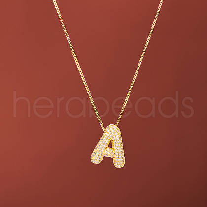 Brass Micro Pave Clear Cubic Zirconia Initial Pendant Necklaces for Women FS-WGDC51D-01-1