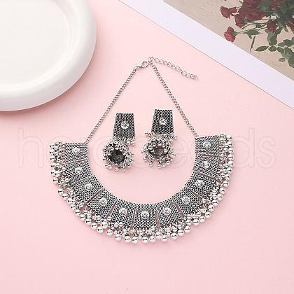 Zinc Alloy Rhinestone Earrings & Bib Necklaces FS-WG75991-01-1
