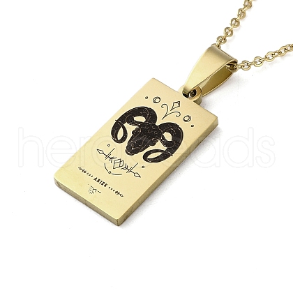 304 Stainless Steel Black Enamel Rectangle with Constellation Pendant Necklaces NJEW-I128-01B-1