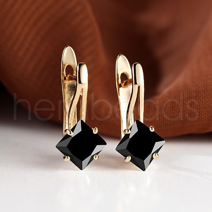 Rhombus Brass Micro Pave Cubic Zirconia Hoop Earrings WGBCF32-02-1