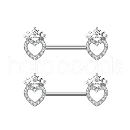 304 Stainless Steel Micro Pave Clear Cubic Zirconia Nipple Rings WGA4B87-03-1