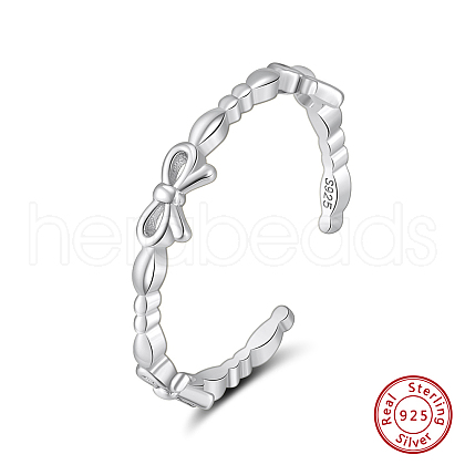 Rhodium Plated Bowknot 925 Sterling Silver Open Cuff Rings for Women STER-P065-19P-1