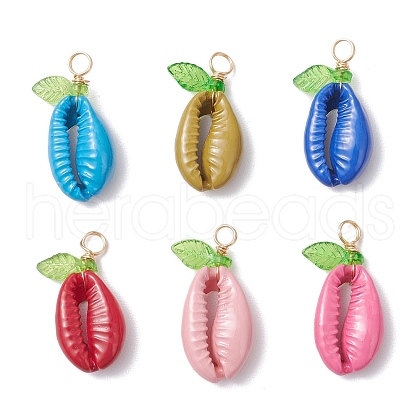 Natural Dyed Cowrie Shell Pendants PALLOY-JF03992-1