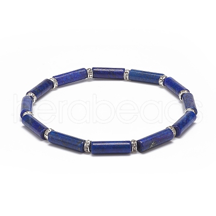Natural Lapis Lazuli(Dyed) Column Beaded Stretch Bracelet BJEW-JB08989-02-1