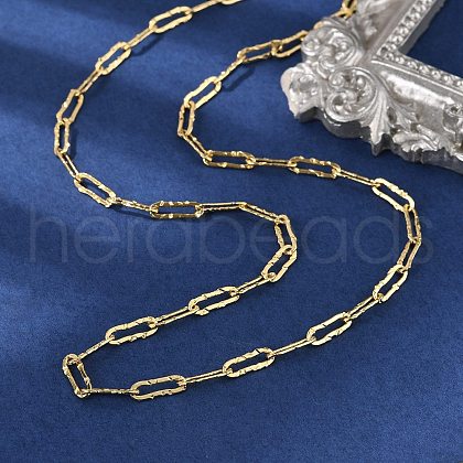 Brass Textured Paperclip Chain Necklaces for Women Men NJEW-F337-02G-02-1