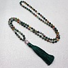 Alloy Buddha Natural Indian Agate 108 Mala Prayer Round Beaded Wrap Necklaces with Long Tassel FS-WG80FF1-01-2