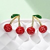 Cherry Brass Enamel Dangle Stud Earrings EJEW-U062-02B-G-2