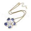 Alloy Blue Enamel Camellia Flower Pendant Necklaces NJEW-B113-02-3