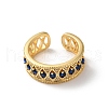 Horse Eye Brass Micro Pave Marine Blue Cubic Zirconia Cuff Rings RJEW-P088-04G-2