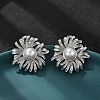 Brass ABS Plastic Imitation Pearl Flower Stud Earrings EJEW-S258-01P-3