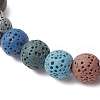 Dyed Natural Lava Rock & Wood  Round Beads Stretch Bracelets BJEW-JB11887-4