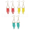 Triangle Tassel Glass Seed Braided Dangle Earrings EJEW-MZ00109-1