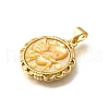 Brass with Natural Shell Carved Pendants KK-Z091-07G-03-2