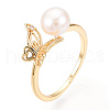 Natural Pearl Open Cuff  Ring Micro Pave Clear Cubic Zirconia PEAR-N022-C06-1