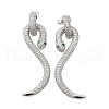 Snake Brass Cubic Zirconia Dangle Stud Earrings for Women EJEW-F367-01B-P-2