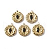PVD Vacuum Plating 201 Stainless Steel Natural Dyed & Heated Black Agate Pendants STAS-C064-VC814-1