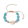 2Pcs Adjustable Synthetic Turquoise Dyed Beads & Natural Cowrie Shell Beaded Braided Bead Bracelets for Women BJEW-JB11544-3