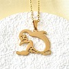 304 Stainless Steel Laser Cut Penguin with Fish Pendant Necklaces for Women Men NJEW-Q032-01B-G-1