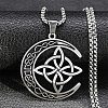 Moon with Trinity Knot 304 Stainless Steel Enamel Pendant Necklaces for Men Women NJEW-G087-10P-1