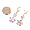 Brass Glass Seed Beads Flower Leverback Earrings EJEW-MZ00426-04-3