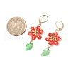 304 Stainless Steel Flower with Leaf Leverback Earrings EJEW-MZ00456-5