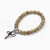 Natural Dyed Round Sandalwood Beads Stretch Bracelets BJEW-JB03844-2