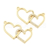 Brass Micro Pave Clear Cubic Zirconia Interlocking Double Heart Pendants KK-M325-12G-1