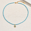 Stainless Steel Pave Synthetic Turquoise Drop Pendant Round Beaded Necklaces for Women Daily Elegant Jewelry YJ5982-3
