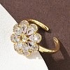 Flower Brass Micro Pave Cubic Zirconia Cuff Rings for Women RJEW-A069-01B-G-2