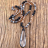 Bohemian Style Teardrop Glass Pendant Natural Lava Rock & Map Stone Round Beaded Long Necklaces for Women FS-WG767EC-01-1