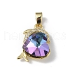 Real 18K Gold Plated Rack Plating Brass Micro Pave Clear Cubic Zirconia Pendants KK-C015-22G-12-1
