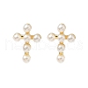 Cross Brass Stud Earrings EJEW-A132-01G-4