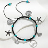 Bohemian Style Alloy Wave Shape Starfish Shell Shape Charm Synthetic Turquoise & Cotton Cord Braided Anklets FS-WG159AD-03-2