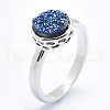 Electroplate Natural Druzy Agate Crystal Finger Rings RJEW-I054-02P-RS-4