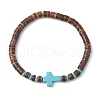 Cross Natural Coconut & Synthetic Turquoise Beads Stretch Bracelets for Women BJEW-JB11388-01-2