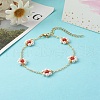 Shell Pearl & Acrylic Beads Flower Link Bracelets X1-BJEW-TA00003-01-2