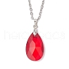 Glass Faceted Teardrop Pendant 304 Stainless Steel Cable Pendant Necklaces for Women NJEW-JN05297-3