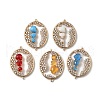 Brass Micro Pave Clear Cubic Zirconia and Glass Oval Connector Charms KK-I276-31G-B-1