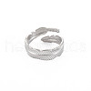 Non-Tarnish 304 Stainless Steel Leaf Open Cuff Ring for Women RJEW-S405-196P-1