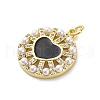 Brass Micro Pave Cubic Zirconia and Enamel and ABS Imitation Pearl Pendants KK-D325-24G-01-2