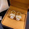 Flower with Round Alloy Crystal Rhinestone Hoop Earrings FS-WG443EB-01-2