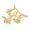 Brass Micro Pave Clear Cubic Zirconia Butterfly Connector Charms KK-M309-24G-2
