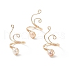 Copper Wire Wrapped Natural Freshwater Pearl Cuff Rings for Women RJEW-JR00553-01-1
