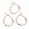 Natural Strawberry Quartz & Agate & Natural Pearl Beaded Bracelets BJEW-C068-08G-1