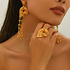 Vintage Alloy Hollowed-out Conch Shape Ring & Tassel Earrings Sets for Women CY8500-4