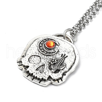 Skull Rhinestone Pendant Necklaces with Rolo Chains NJEW-F309-02-1