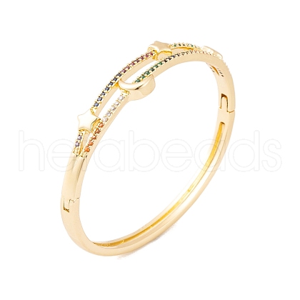 Brass Pave Colorful Cubic Zirconia Hinged Bangles for Women BJEW-S147-07G-01-1