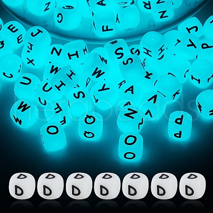 20Pcs Luminous Cube Letter Silicone Beads 12x12x12mm Square Dice Alphabet Beads with 2mm Hole Spacer Loose Letter Beads for Bracelet Necklace Jewelry Making JX437D-1