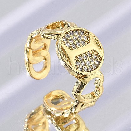 Brass Micro Pave Clear Cubic Zirconia Open Cuff Rings for Women RJEW-K289-02G-I-1