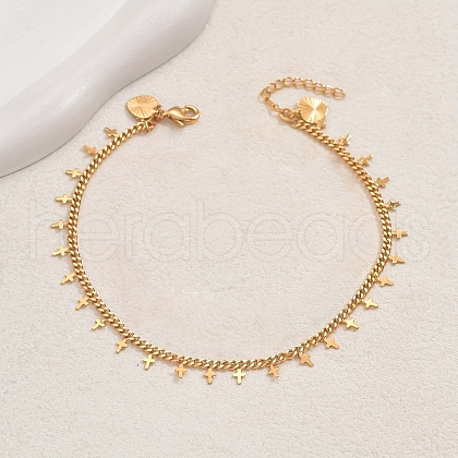 Vintage Brass Twisted Chain Cross Tassel Anklets for Women IV3590-1-1